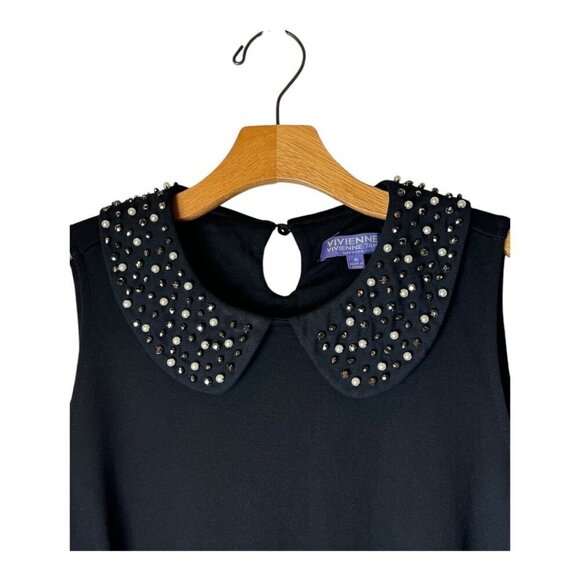Vivienne Tam Dress Women Medium Black Peter Pan Jeweled Collar‎ A Line Cocktail - Picture 3 of 10
